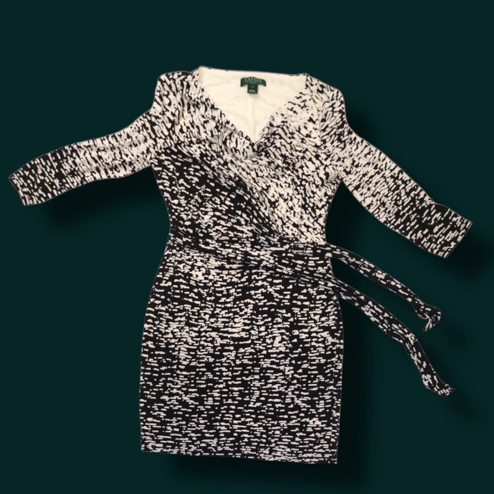 Lauren Ralph Lauren Womens Abstract Print Dress Black Off White Size 10